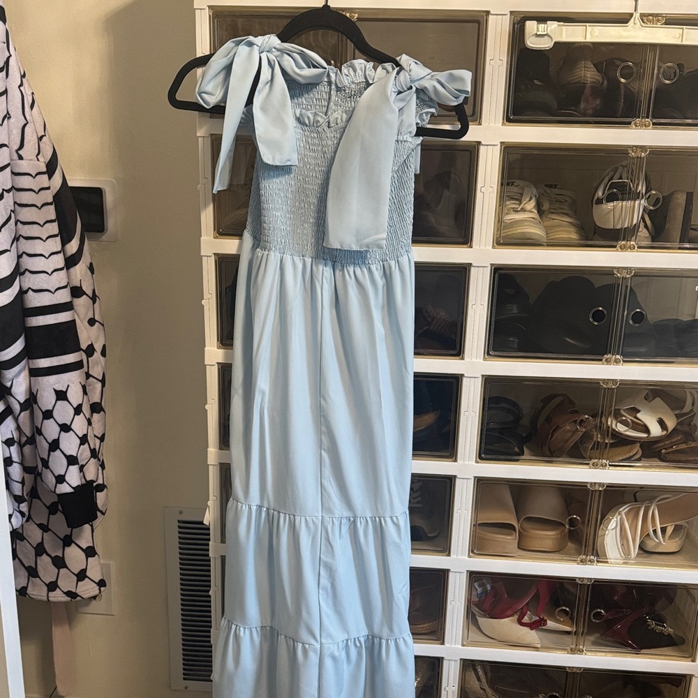 Elegant Light Blue Off-Shoulder Dress